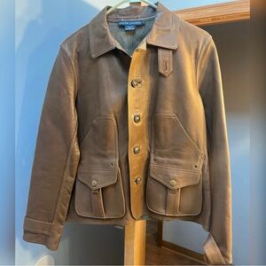 Ralph Lauren Brown Leather Button-Front Jacket
